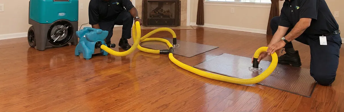 emergency water removal technicians extracting standing water from a home using professional equipment in Fort Lauderdale, FL