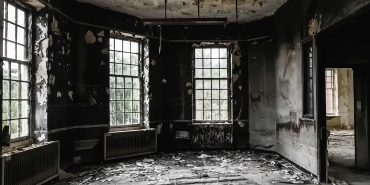 fire damage repair addressing severe interior damage and smoke residue inside a burned home in Fort Lauderdale, FL