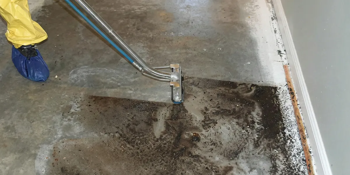 sewage removal technicians extracting contaminated wastewater from a residential floor in Fort Lauderdale, FL